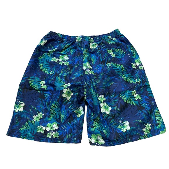 NEW Men’s Floral Quick Drying Casual Beach Swim Trunks (Blue Green Floral Print) - Picture 5 of 11